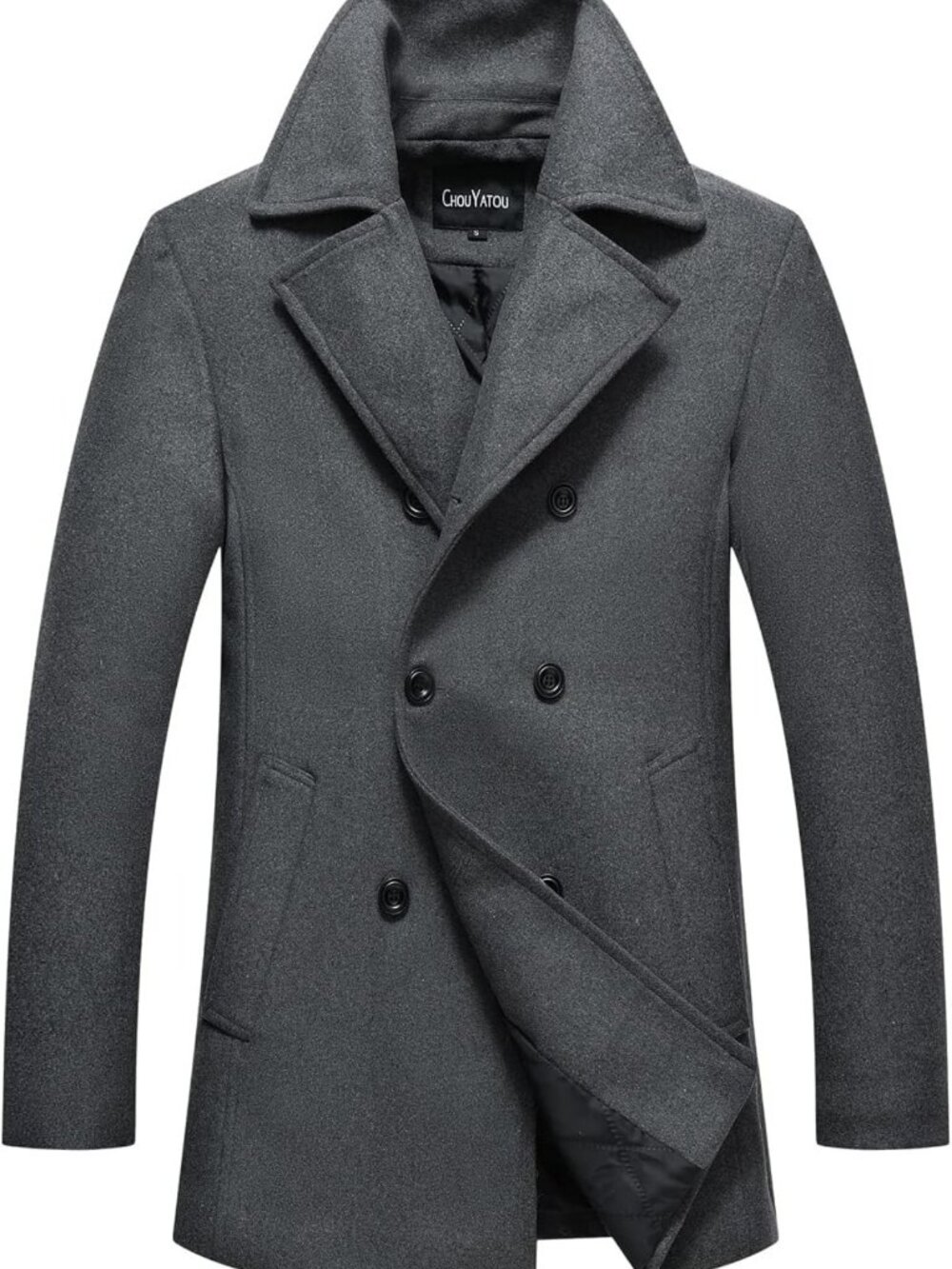 Classic Notched Collar Double Breasted Wool Blend Pea Coat for Men - Stylish
